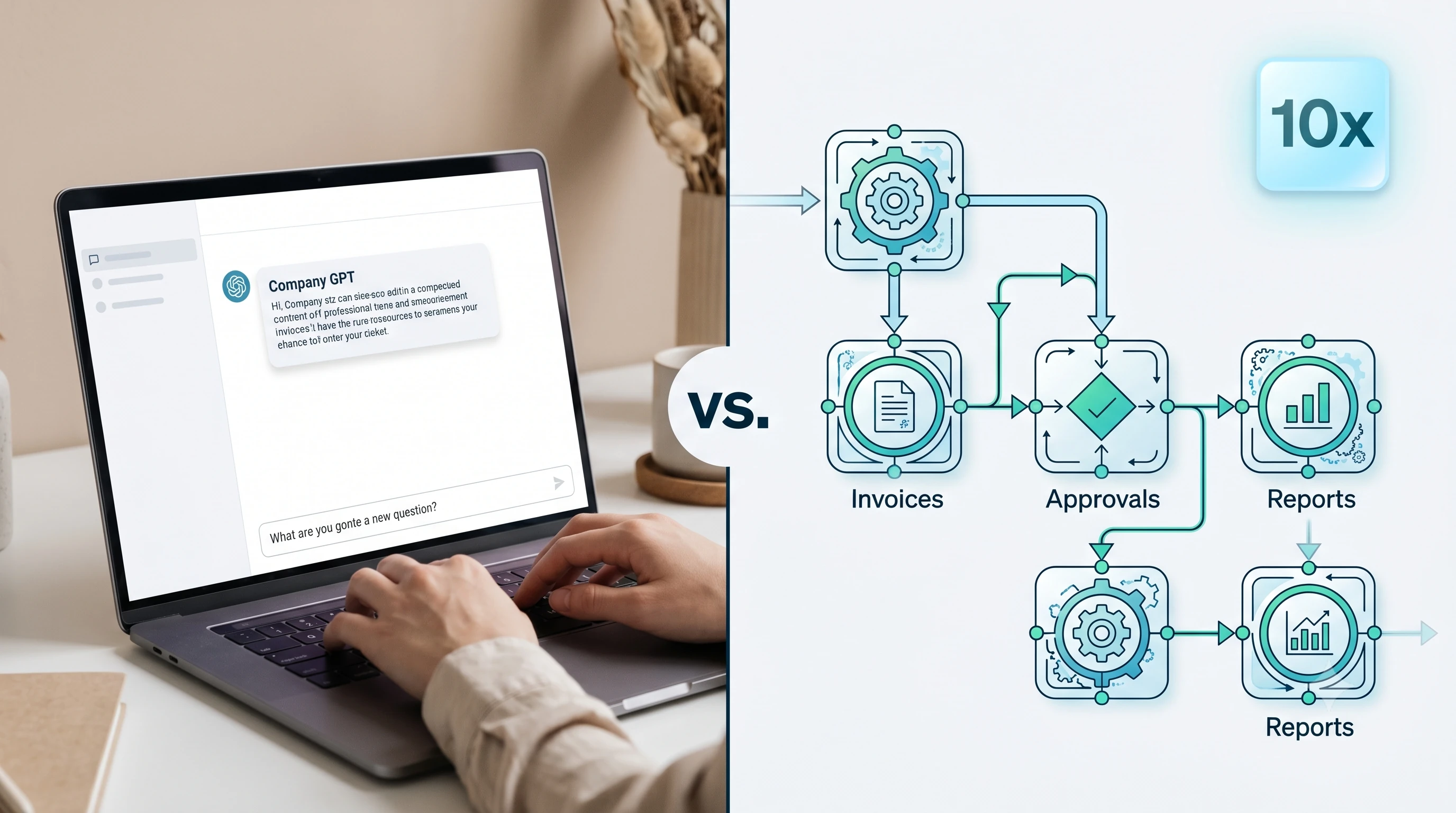 Backend-KI vs. Company GPT: 7 Gründe warum Prozess-KI 10x wertvoller ist